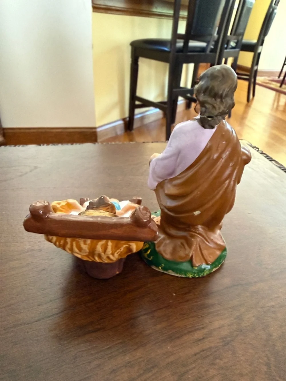 Hand-Painted Paper Machete Nativity Figurines in Purple, Brown & Tan